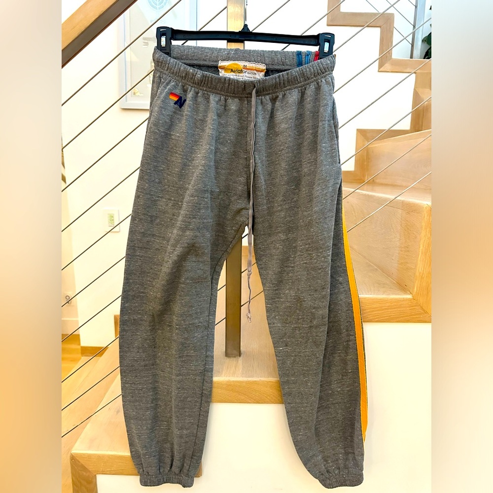 Aviator Nation sweat pants in heather gray with four stripes